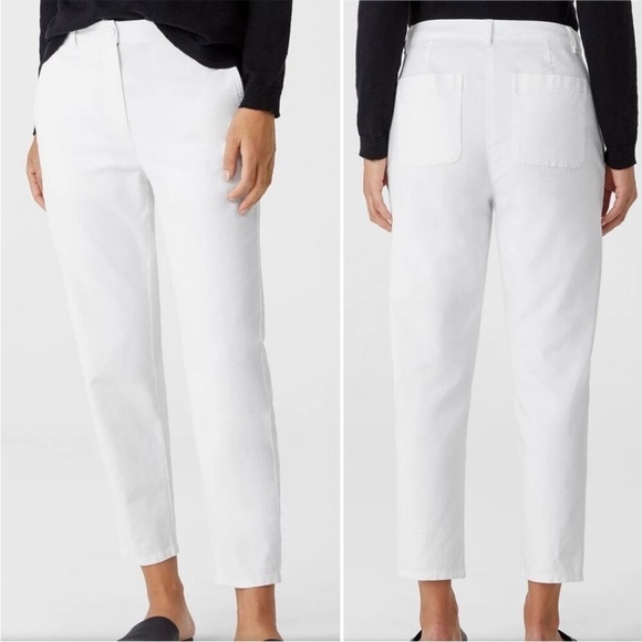 New Eileen Fisher Cotton Hemp Stretch Tapered Pant White Ankle Sz 12 - Picture 1 of 13